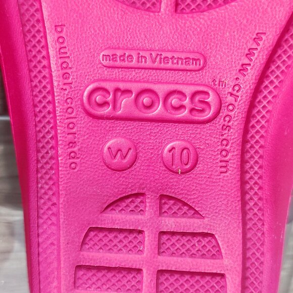 Crocs Low Wedge Slides Size 10 pink white Strappy Slip On Summer Comfort Sandals - Picture 9 of 12